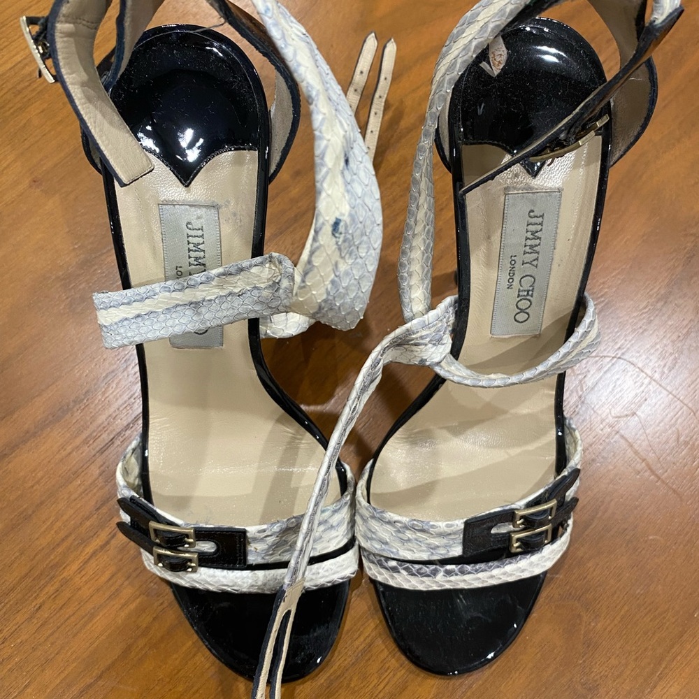 Jimmy Choo Black and Cream Strappy Heels